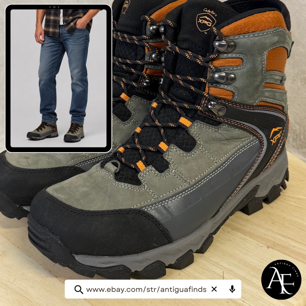 Cabelas XPG Mens Hiking Boots Gore-Tex Vibram Grey Orange 81-8723 Size 9M